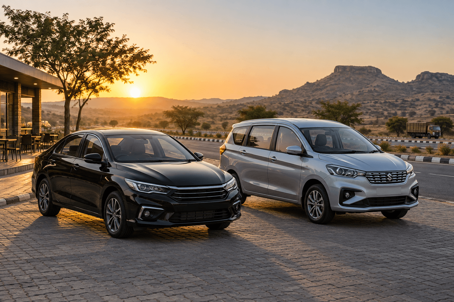 Family-ready vehicle in a quiet Gujarat landscape